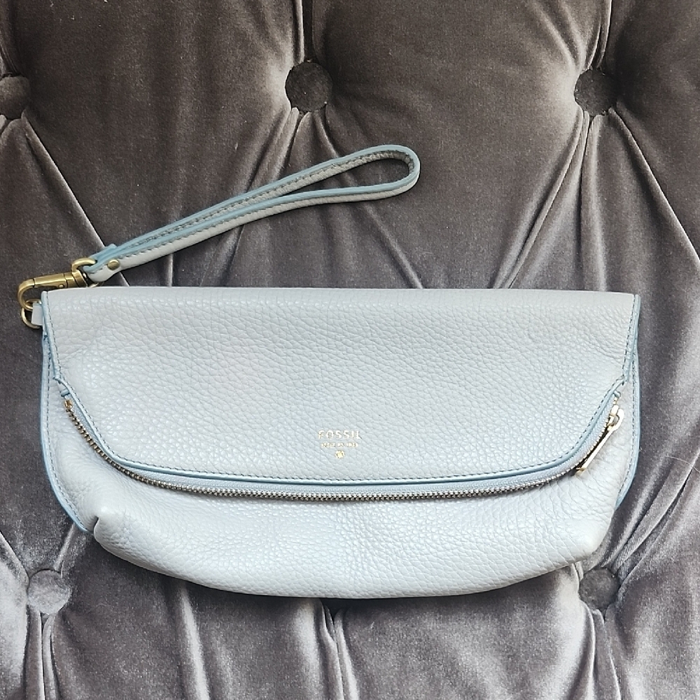 Light Blue Leather Wristlet